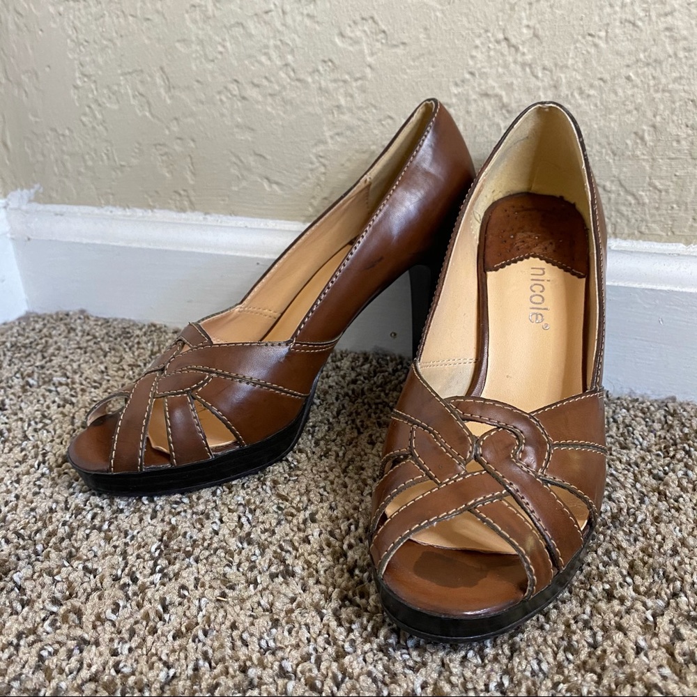 Brown Open Toed Pumps